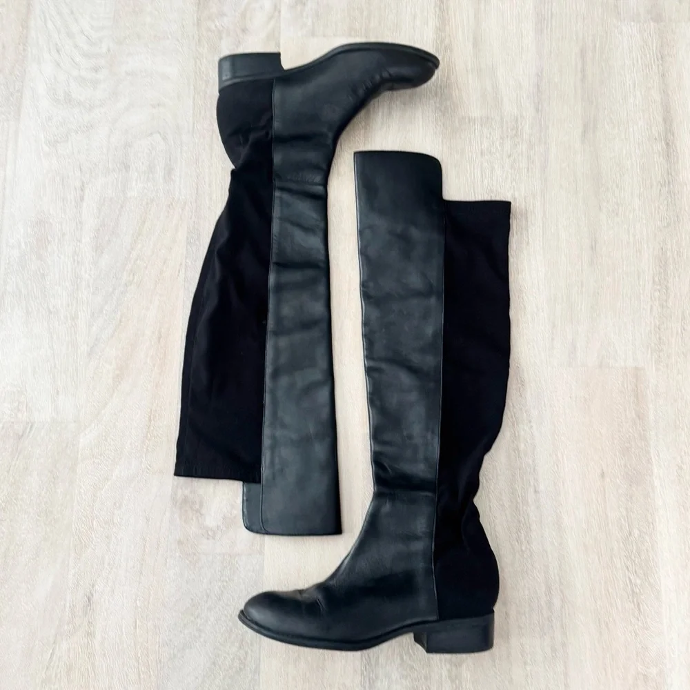 Ralph Lauren Maiya‎ Black Leather Pull On Over The Knee Riding Boots Size 6.5
